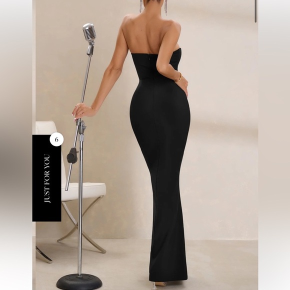 Clubl London Daphne Black Bandeau Corset Thigh Split Maxi Dress Size 6 NWT - Picture 3 of 12